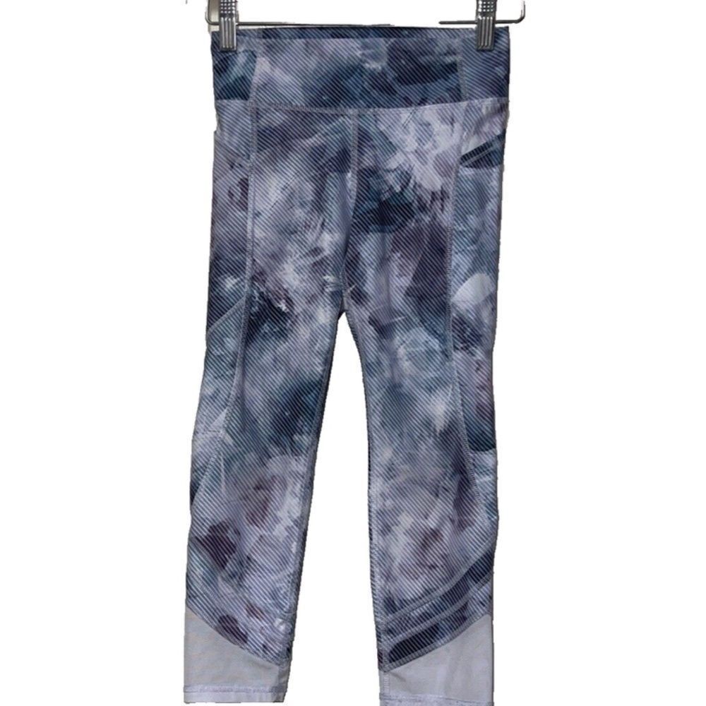 Girls Contour High Waist Capri Purple Leggings w Mesh All In Motion M (7/8)